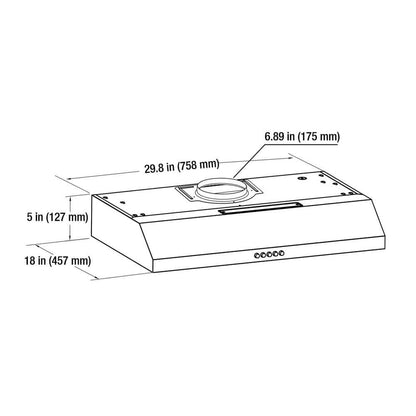 Caprelo 30 In. 320 CFM Convertible under Cabinet Range Hood in Stainless Steel with LED Lighting and Charcoal Filter