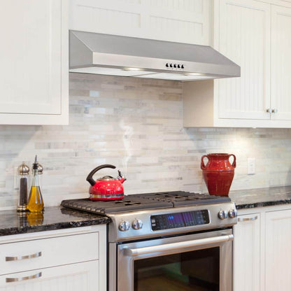 Caprelo 30 In. 320 CFM Convertible under Cabinet Range Hood in Stainless Steel with LED Lighting and Charcoal Filter