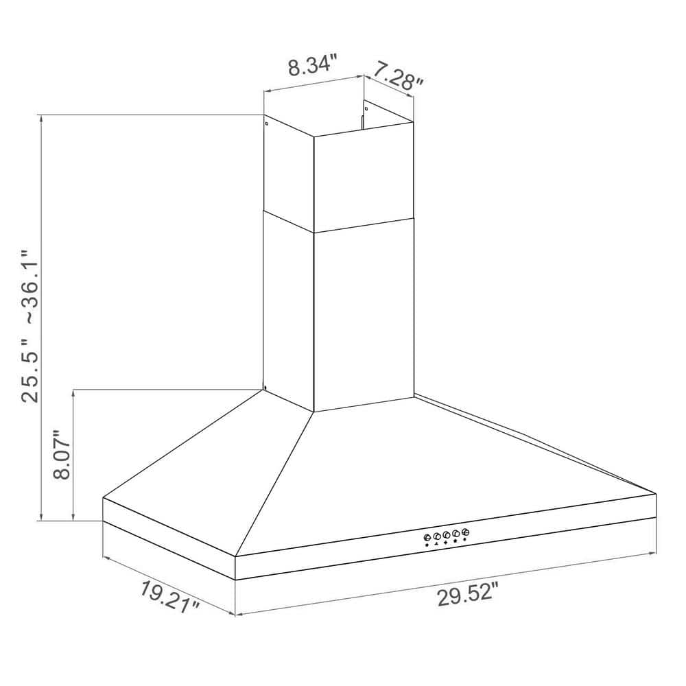 30 In. 300 CFM Convertible Wall Mount Range Hood in Stainless Steel with Mesh Filters and Push Button Control