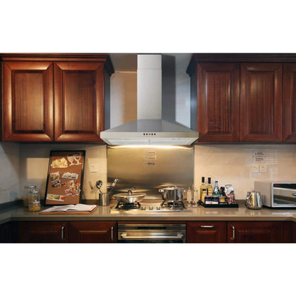 30 In. 300 CFM Convertible Wall Mount Range Hood in Stainless Steel with Mesh Filters and Push Button Control
