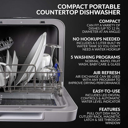 24 In. White Digital Portable 120-Volt Dishwasher with 5-Cycles with 2-Place Setting Capacity